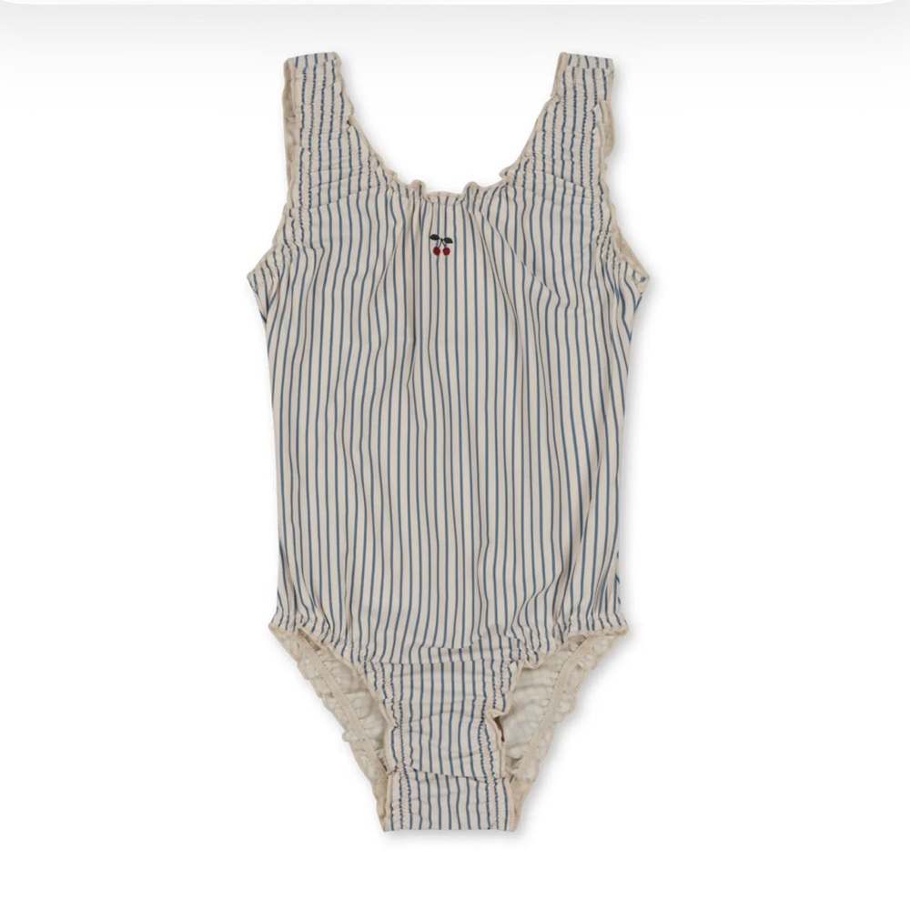 Konges Slojd Collette Swimsuit Blue White Stripes Oeko-Tex Girls SIze 14 Ruffles